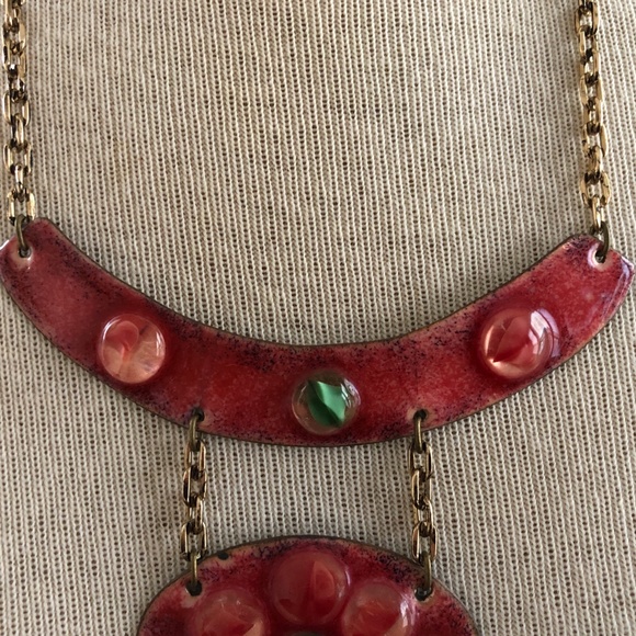Vintage Enamel Brutalist Modernist Bib Necklace - Picture 7 of 9